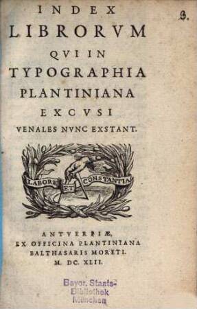 Index librorum qui in typographia Plantiniana excusi venales nunc exstant