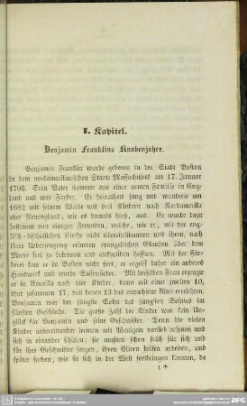 I. Kapitel. Benjamin Franklins Knabenjahre