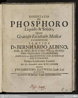 Dissertatio De Phosphoro Liquido & Solido