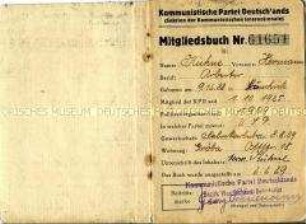 Mitgliedsbuch der KPD von Hermann Kühne