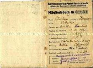Mitgliedsbuch der KPD von Hermann Kühne