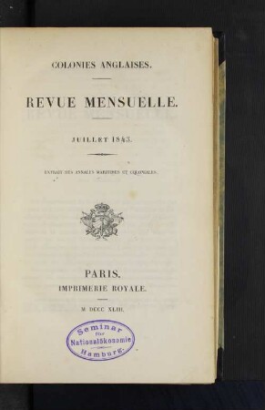 Tome 1.1843, Juillet à Décembre: Revue coloniale