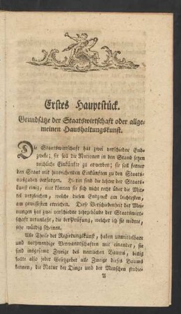Erstes Hauptstück. Grundsätze der Staatswirtschaft oder allgemeinen Haushaltungskunst