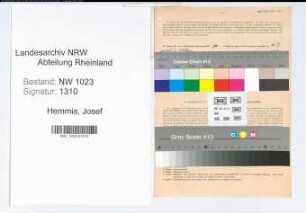 Entnazifizierung Josef Hemmis , geb. 04.04.1899 (Molkereiverwalter)