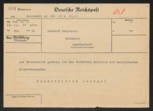 Brief von Hans Christoph Kaergel an Gerhart Hauptmann