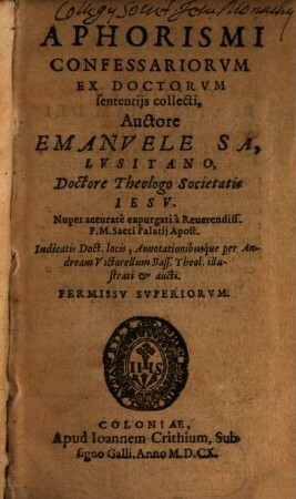 Aphorismi Confessariorum Ex Doctorum sententijs collecti