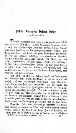 Pastor Alexander Detmer Senior, ein Lebensbild
