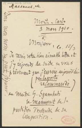 Brief an B. Schott's Söhne : 03.03.1910