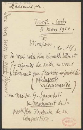 Brief an B. Schott's Söhne : 03.03.1910