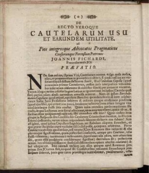 De recto veroque Cautelarum usu et earundem utilitate