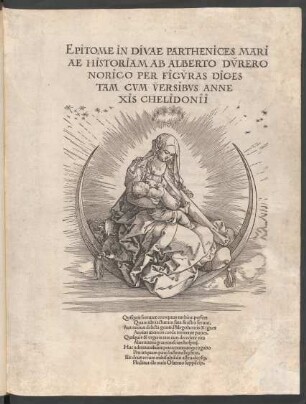 EPITOME IN DIVAE PARTHENICES MARI||AE HISTORIAM AB ALBERTO DVRERO || NORICO PER FIGVRAS DIGES|| TAM CVM VERSIBVS ANNE||XIS CHELIDONII ||