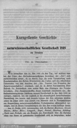 Kurzgefasste Geschichte der naturwissenschaftlichen Gesellschaft ISIS zu Dresden