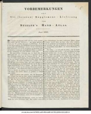 Vorbemerkungen zur Vten [letzten] Supplement-Lieferung von Stieler's Hand-Atlas : Juni 1831 ; [nebst] 1 Blatt "Anzeigen"