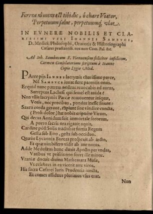 In Funere Nobilis Et Clarissimi Viri Ioannis Sambuci ...
