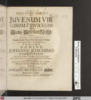 Disputatio Iuridica De Iuvenum Virginum Privilegiis