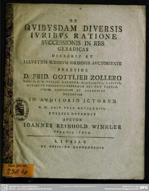 De Quibusdam Diversis Iuribus Ratione Successionis In Res Geradicas