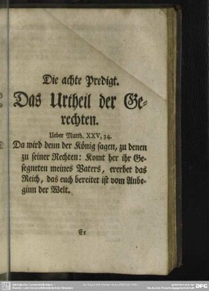 Die achte Predigt. Das Urtheil der Gerechten