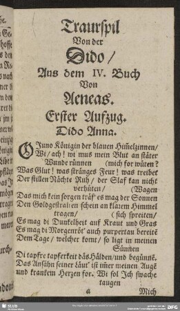 Traurspil Von der Dido, Aus dem IV. Buch Von Aeneas, [Salemyndonis]