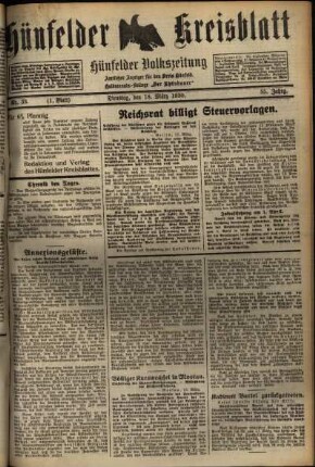 Erste Ausgabe vom Dienstag, den 18. März 1930.