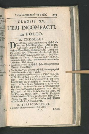 Classis XV. Libri Incompacti.