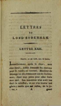 Adèle De Sénange Ou Lettres De Lord Sydenham : En Deux Volumes. 2