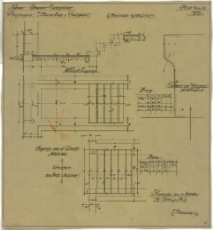 Billing, Hermann; Karlsruhe, Gerwigstr. 35; Haus Wilhelm Pfrommer - Haupteingang und Durchfahrt, Treppen (Grundrisse; Details; Schnitt)