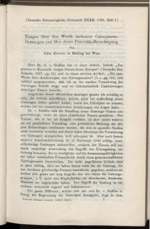 Einiges über den Werth mehrerer Coleopteren-Gattungen und über deren Prioritäts-Berechtigung.