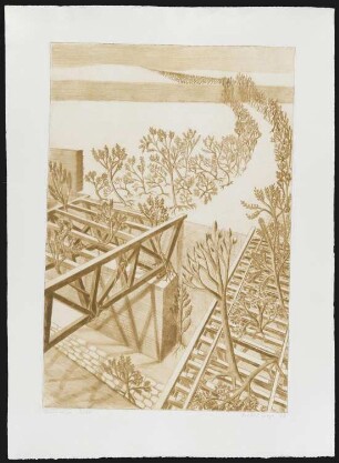 Radierung des Künstlers Erhard Groß, Titel: Grünzüge, Ed. 2/30, 1988