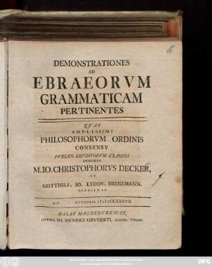 Demonstrationes Ad Ebraeorvm Grammaticam Pertinentes