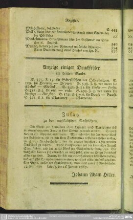 Anzeige einiger Druckfehler im dritten Bande