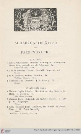 Schabkunstblätter und Farbendrucke (Nr.1-817)