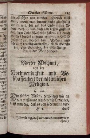 Vierter Abschnitt, von der Nothwedigkeit und Beschaffenheit der natürlichen Religion.