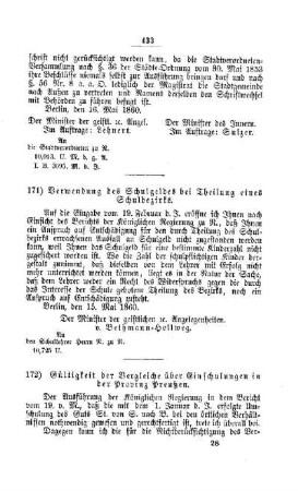 Gültigkeit der Vergleiche über Einschulungen in der Provinz Preußen : [V. Elementarschulwesen]