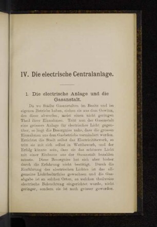IV. Die electrische Centralanlage.