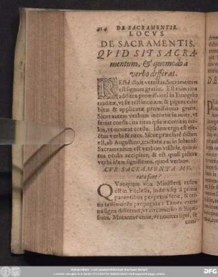 Locus De Sacramentis. Quid Sit Sacramentum, [et] quomodo à verbo differat.