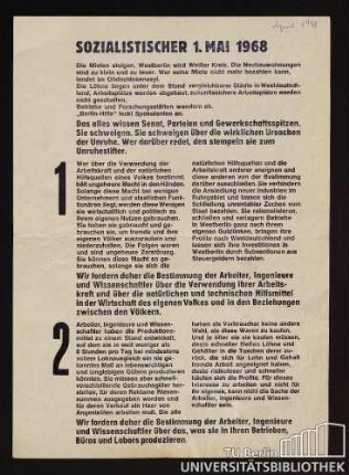 Sozialistischer 1. Mai 1968. Die Mieten steigen