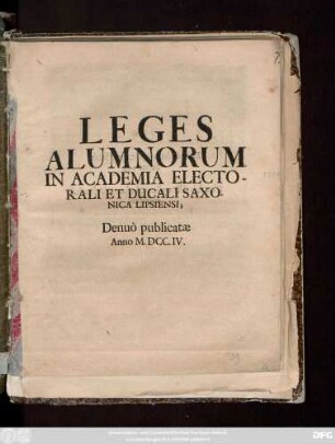 Leges Alumnorum In Academia Electorali Et Ducali Saxonica Lipsiensi