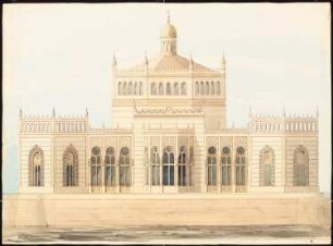 Pavillon oder Gartengebäude am Wasser, Kairo (?): Ansicht