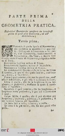 Parte Prima: Della Geometria Pratica