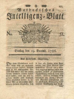 No. 51, Dinstag den 19. Decemb. 1786