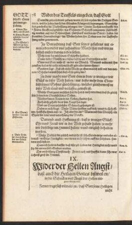 IX. Wider der hellen Angst/ daß auch die Heiligen Gottes/ bißweilen/ in die Schrecken und Angst der Hellen eingeworffen werden.