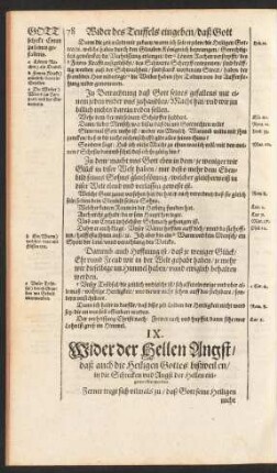 IX. Wider der hellen Angst/ daß auch die Heiligen Gottes/ bißweilen/ in die Schrecken und Angst der Hellen eingeworffen werden.