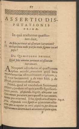 Assertio Disputationis Primae.