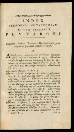 Index Verborum Notabiliorum In Vitis Parallelis Plutarchi