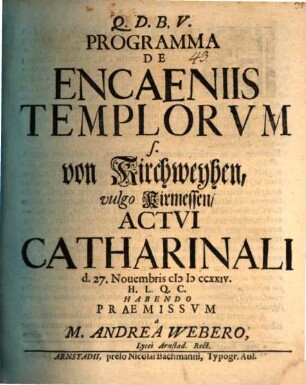Progr[amma] de encaeniis templorum ...