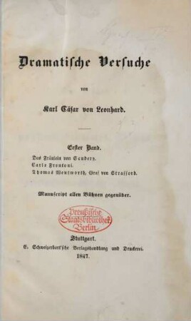 Bd. 1: Dramatische Versuche