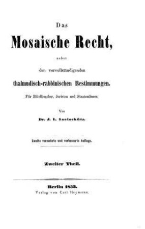 In: Das mosaische Recht ; Band 2