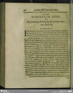 Dissertatio XXVIII. Executione Sententiae, & extraordinariis Judiciis