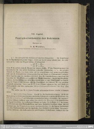 VII. Capitel. Festigkeitstheorie der Schienen