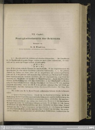 VII. Capitel. Festigkeitstheorie der Schienen